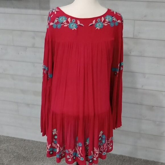 Free people Te Amo red combo embroidered mini dress size extra small - Picture 6 of 6
